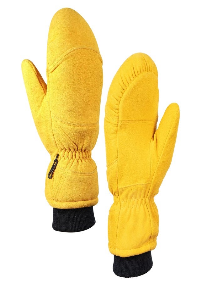 SKYDEER Full Genuine Deerskin Suede Leather Mittens with Pile Lining, Winter Gloves for Cold Weather Work and Ski (SD8677M/L) - Image 1